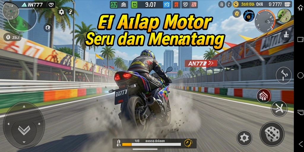 Tampilan gameplay AN777 dengan aksi balap motor yang mendebarkan.