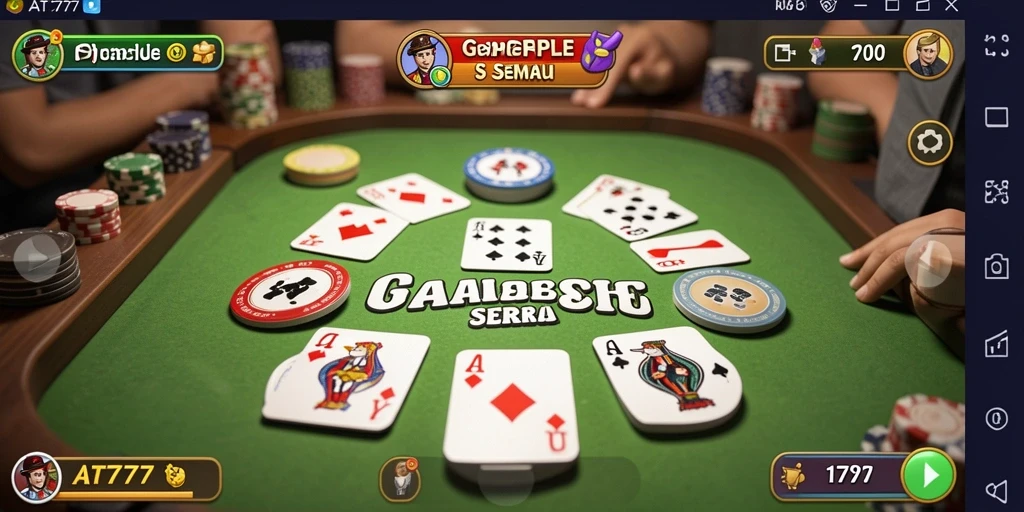 Screenshot gameplay seru AT777 menampilkan permainan Gaple yang dinamis.