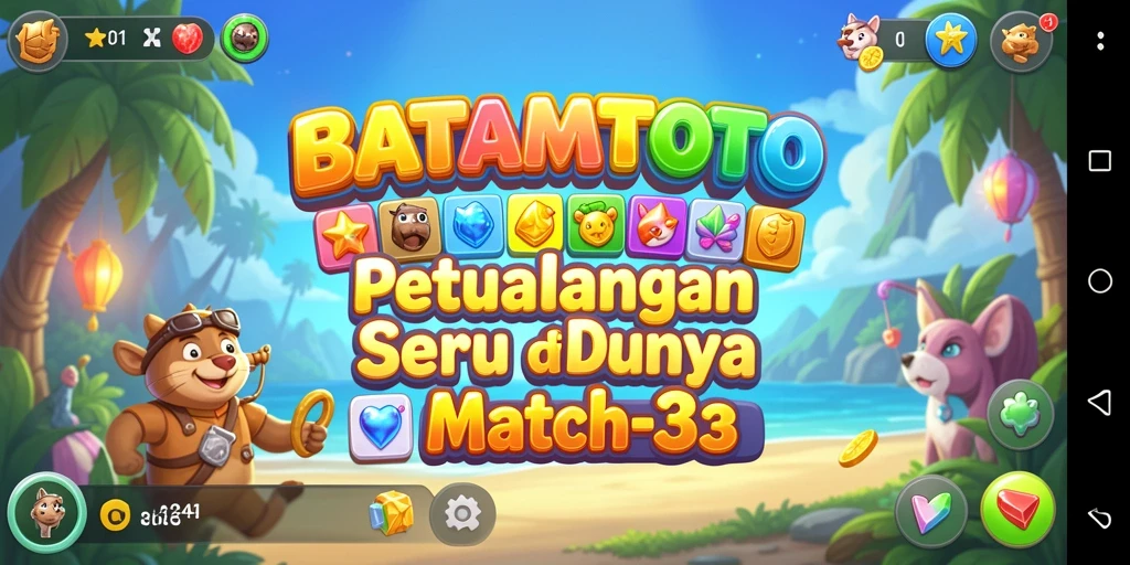 Tangkapan layar utama game Match-3 BATAMTOTO dengan grafis yang cerah.