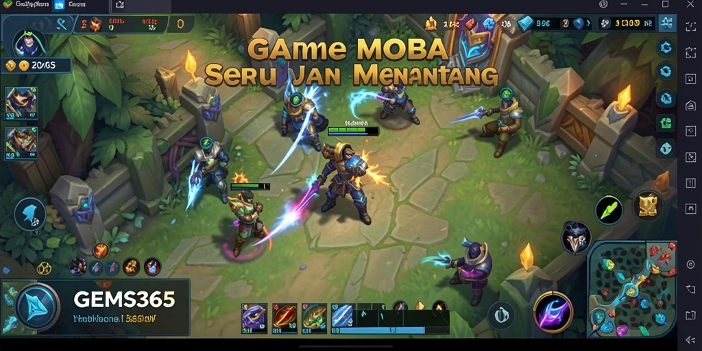 Gameplay seru GEMS365 dengan berbagai karakter MOBA.