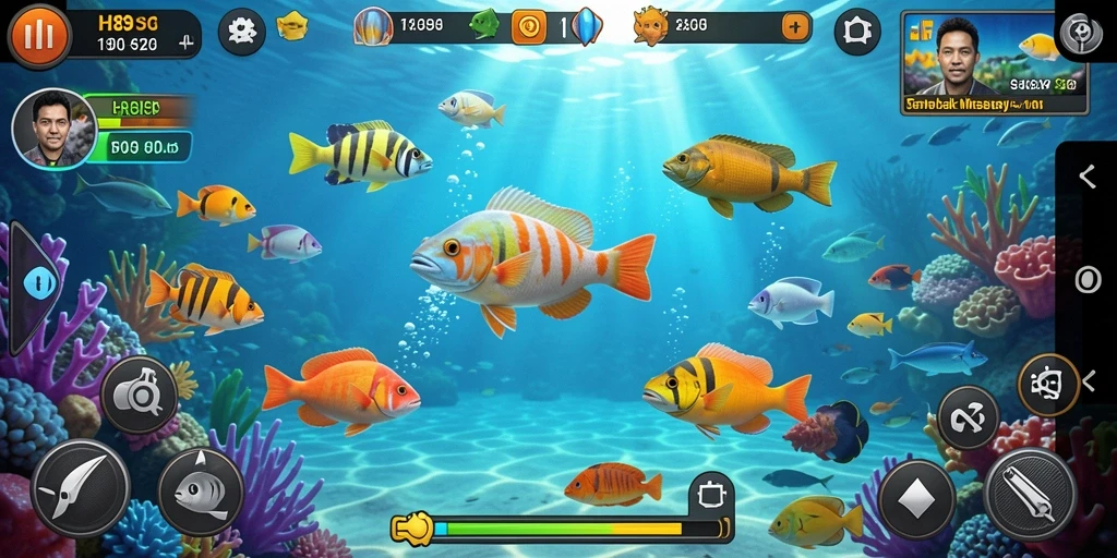 Screenshot gameplay H89 menampilkan aksi menembak ikan yang seru.