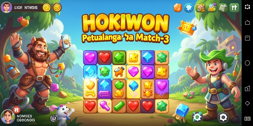 Screenshot HOKIWON menampilkan aksi seru permainan Match-3.