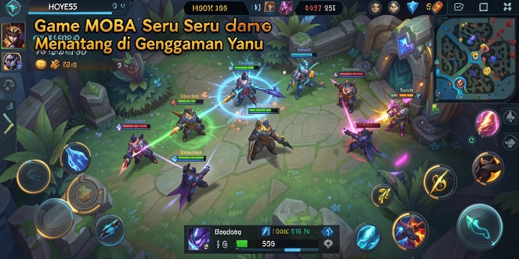 Gameplay seru dalam HOYE55 dengan pertempuran tim yang intens.