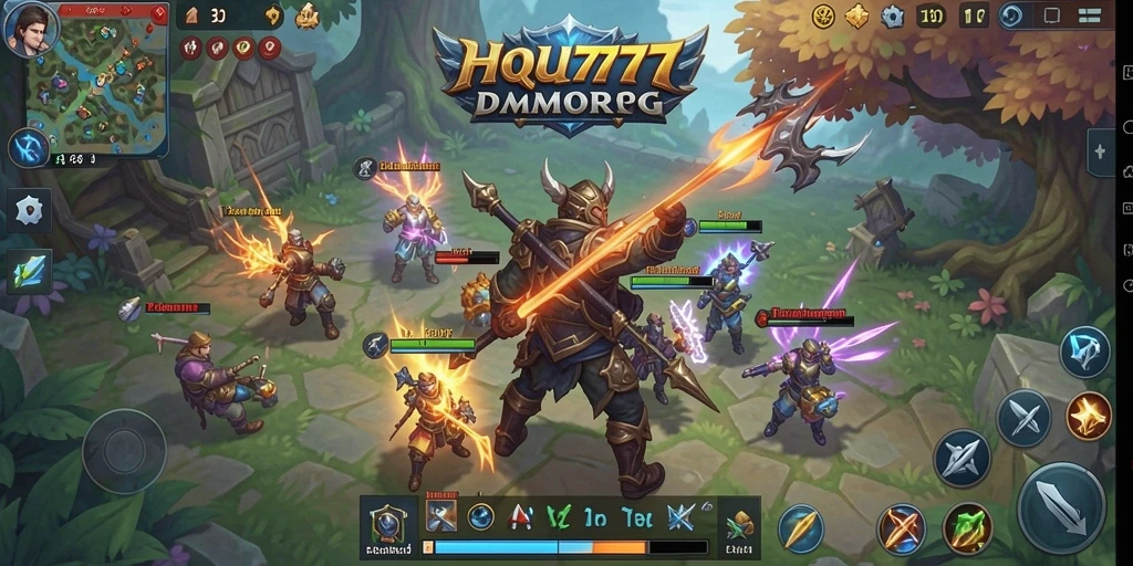 Tampilan gameplay HQ777 dengan petualangan dan pertarungan seru.