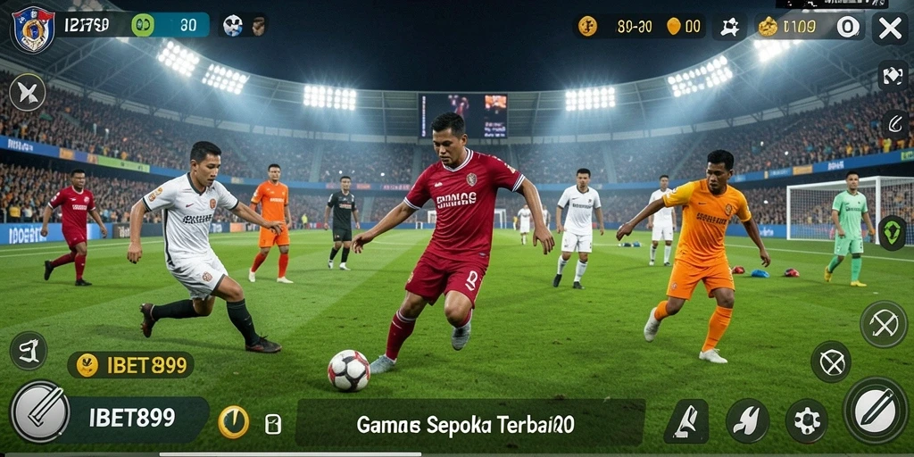 Tampilan menarik dari gameplay sepak bola yang seru.