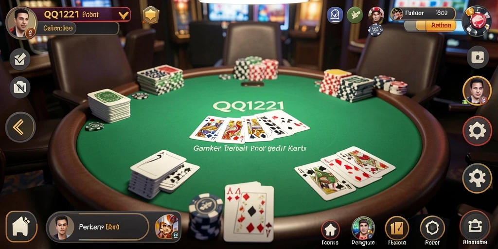 Screenshot gameplay QQ1221 menampilkan pertarungan poker yang seru.