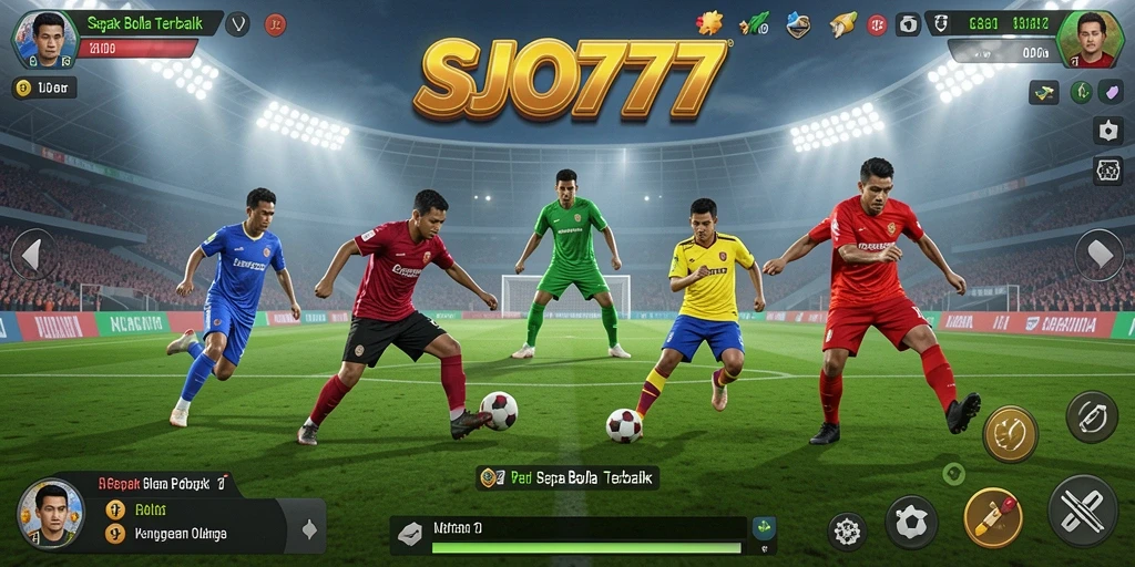 Screenshot gameplay SJO777 menunjukkan aksi seru di lapangan sepak bola.