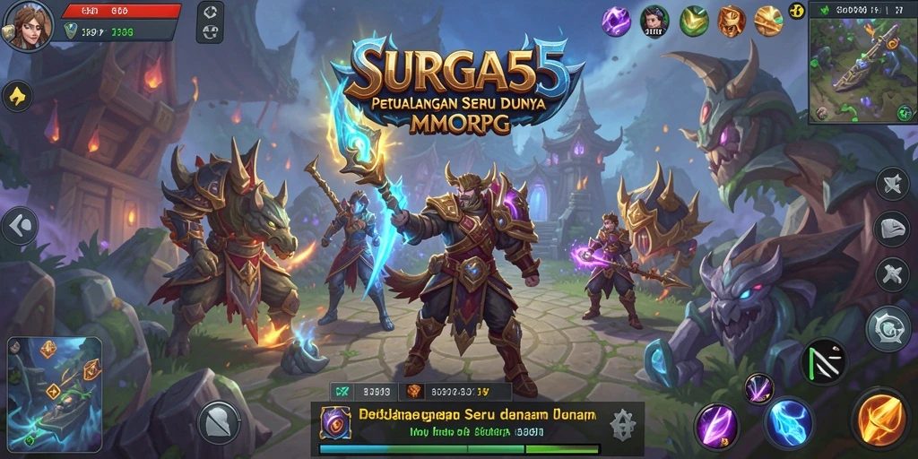 Tampilan gameplay SURGA55 dengan aksi seru dalam dunia MMORPG.