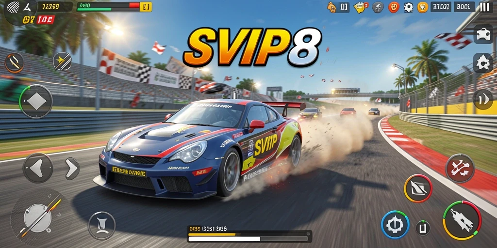 Screenshot gameplay SVIP8 yang menampilkan aksi balap yang seru.